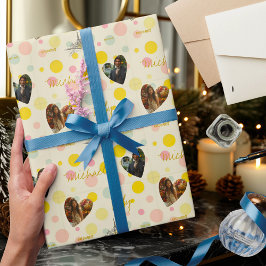 Gepersonaliseerde Polka Dot met Foto's en Namen Cadeaupapier