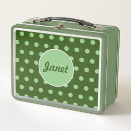 Gepersonaliseerde Polka Dot Metal Lunchbox (Groen)