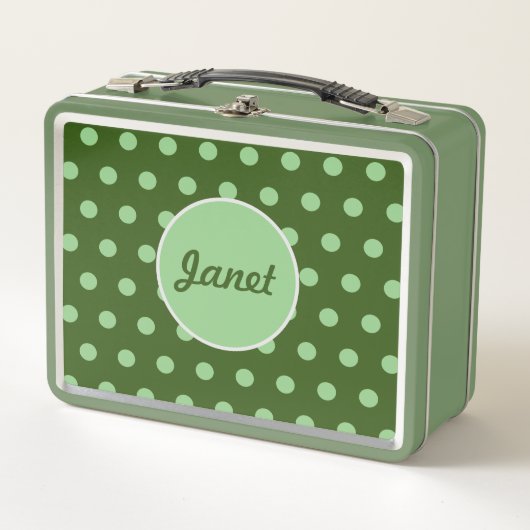 Gepersonaliseerde Polka Dot Metal Lunchbox (Groen) (Voorkant)