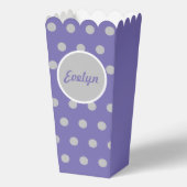 Gepersonaliseerde Polka Dot Popcorn Box (Lavendel) Bedankdoosjes (Voorkant)