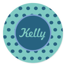 Gepersonaliseerde Polka Dot ronde Stickers (Aqua &