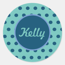 Gepersonaliseerde Polka Dot ronde Stickers (Aqua &
