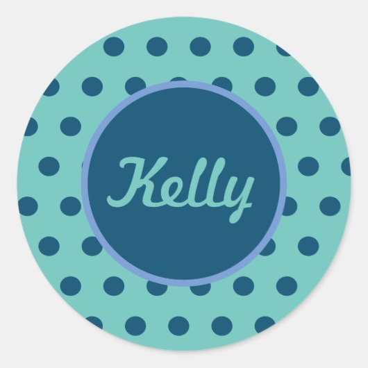 Gepersonaliseerde Polka Dot ronde Stickers (Aqua & (Voorkant)