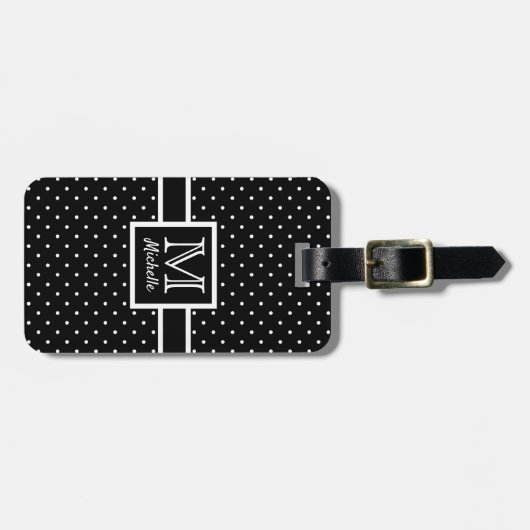 Gepersonaliseerde polka dot spot monogram bagagelabel (Voorkant horizontaal)