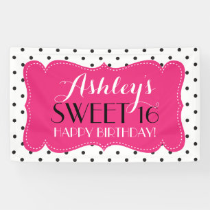 Gepersonaliseerde Polka Dots Sweet 16 Birthday Ban Spandoek