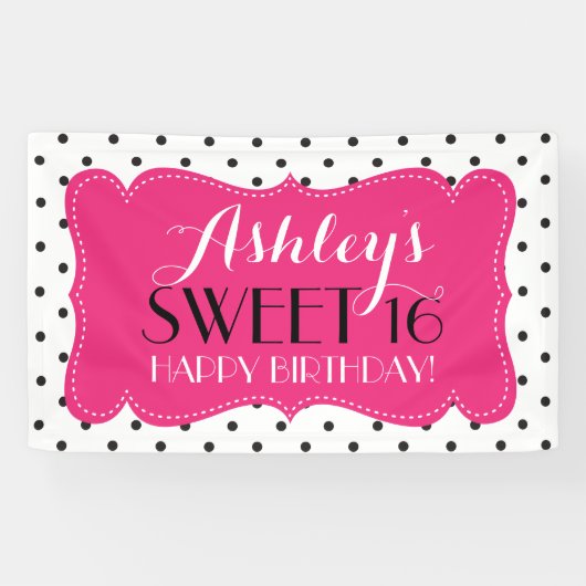 Gepersonaliseerde Polka Dots Sweet 16 Birthday Ban Spandoek (Horizontaal)