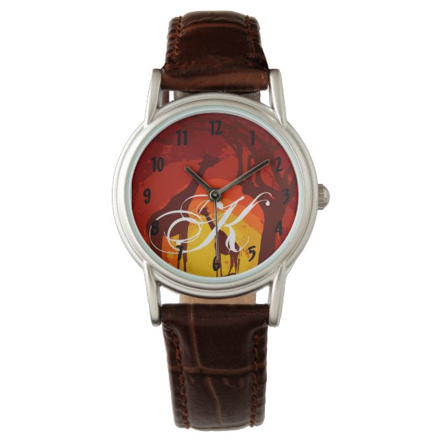 Gepersonaliseerde polshorloge African Safari Giraf Horloge (Voorkant)