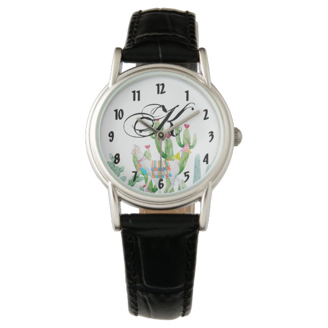 Gepersonaliseerde polshorloge Boho Llama Bohemian  Horloge (Voorkant)