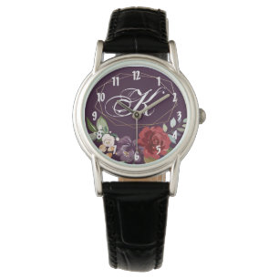 Gepersonaliseerde polshorloge Plum Paarse Rozen Go Horloge
