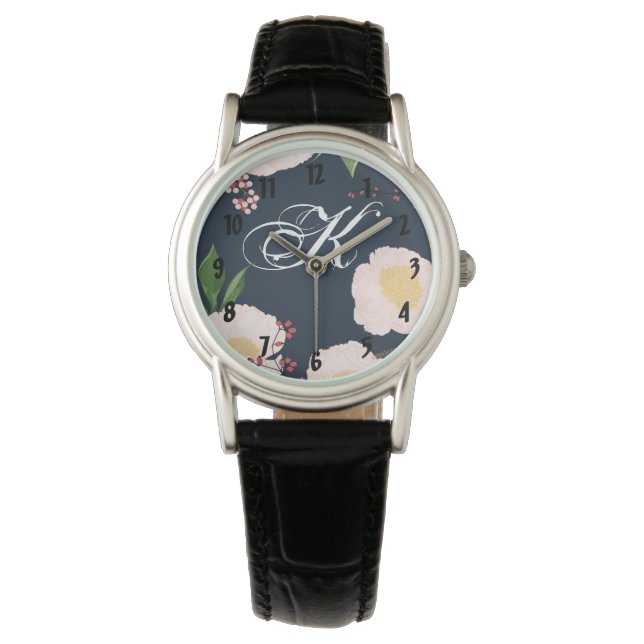 Gepersonaliseerde polshorloge Witte Bloemen op D Horloge (Voorkant)