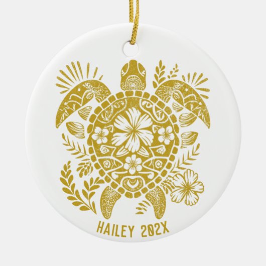 Gepersonaliseerde Polynesische schildpad Kerstvaka Keramisch Ornament (Voorkant)