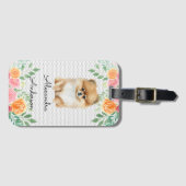 Gepersonaliseerde Pomeranian Floral Custom Name Bagagelabel (Voorkant (horizontaal))