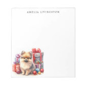 Gepersonaliseerde Pomeranian Puppy Dog Christmas Notitieblok (Voorkant)