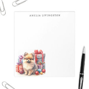 Gepersonaliseerde Pomeranian Puppy Dog Christmas Notitieblok