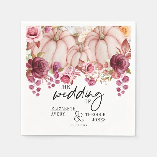 Gepersonaliseerde pompoen bruiloft herfst servet (Voorkant)