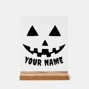 Gepersonaliseerde Pompoen Halloween Naam Zwart & W Acryl Bord