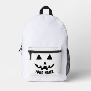Gepersonaliseerde Pompoen Halloween Naam Zwart & W Bedrukte Rugzak