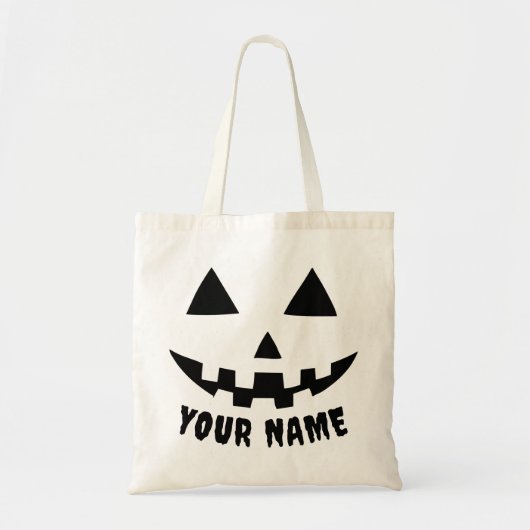 Gepersonaliseerde Pompoen Halloween Naam Zwart & W Tote Bag (Voorkant)