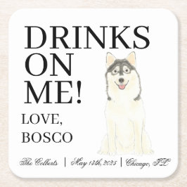 Gepersonaliseerde Pomsky Hond bruiloft Kartonnen Onderzetters