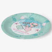 Gepersonaliseerde Pool Party Roze Turquoise Papieren Bordje (Gekanteld)