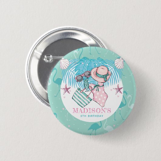 Gepersonaliseerde pool-roze ronde button 5,7 cm (Voorkant /achterkant)