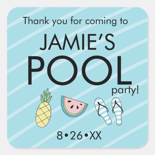 Gepersonaliseerde Pool verjaardagsfeestje zomer ic Vierkante Sticker (Voorkant)
