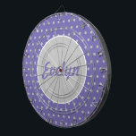 Gepersonaliseerde pooldartboard voor dames (Lavend Dartbord<br><div class="desc">stijl voor de dames... Achtergrond van lavendel met grijze polka stippen... grijze middelcirkel met lavender letters... witte accenten... Geweldig cadeautje... partijspel... vooral voor de mannen... Hang in de speelruimte... bar.. slaapkamer... kantoor... . ze schuurde... </div>