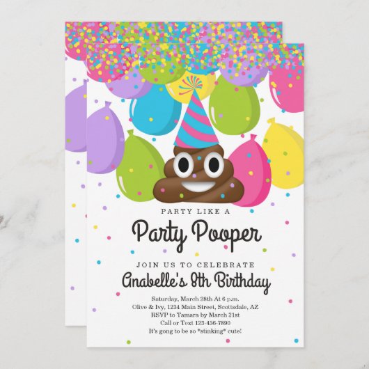 Gepersonaliseerde Poop Emoji Thareed Birthday Part Kaart (Voorkant / Achterkant)