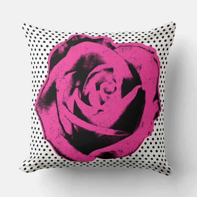 Gepersonaliseerde Pop Art Pink Rose – Polka Dot De Kussen (Voorkant)