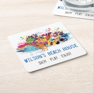 Gepersonaliseerde Pop Art Retro Summer Beach Onder Kartonnen Onderzetters