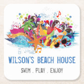 Gepersonaliseerde Pop Art Retro Summer Beach Onder Kartonnen Onderzetters (Voorkant)