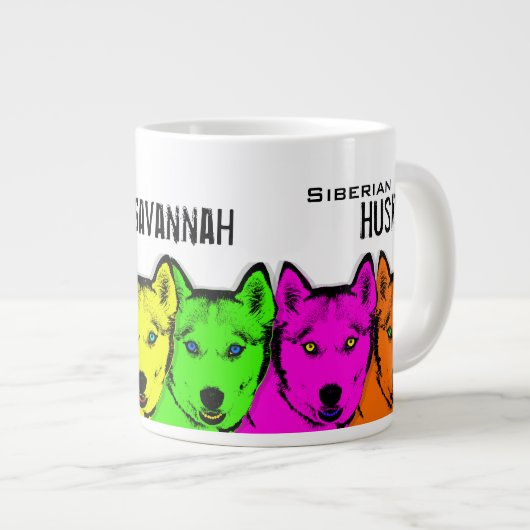 Gepersonaliseerde Pop Art Siberian Husky Grote Koffiekop (Voorkant rechts)