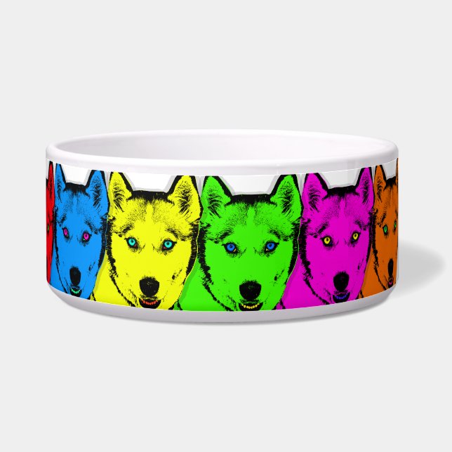 Gepersonaliseerde Pop Art Siberian Husky Voerbakje (Rechts)