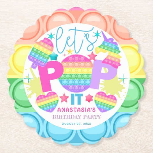 Gepersonaliseerde Pop it Birthday Girl Kartonnen Onderzetters (Voorkant)