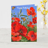 Gepersonaliseerde Poppy Field Happy Birthday Kaart (Gele Bloem)