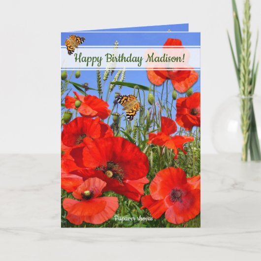 Gepersonaliseerde Poppy Field Happy Birthday Kaart (Voorkant)