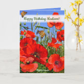 Gepersonaliseerde Poppy Field Happy Birthday Kaart (Gele Bloem)