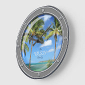 Gepersonaliseerde Porthole naar Paradise Wall Cloc Grote Klok (Hoek)