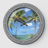 Gepersonaliseerde Porthole naar Paradise Wall Cloc Grote Klok (Voorkant)