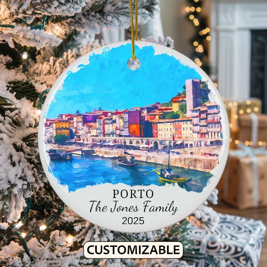 Gepersonaliseerde Porto Ornament, Portugal Gift Keramisch Ornament