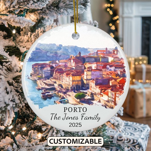 Gepersonaliseerde Porto Ornament, Portugal Gift Keramisch Ornament