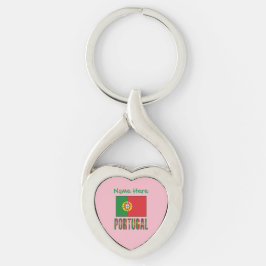 Gepersonaliseerde Portugese Vlag Erfgoed Hart Sleutelhanger