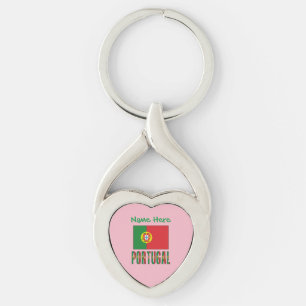 Gepersonaliseerde Portugese Vlag Erfgoed Hart Sleutelhanger