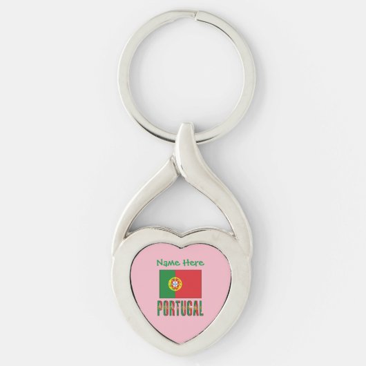 Gepersonaliseerde Portugese Vlag Erfgoed Hart Sleutelhanger (Voorkant)