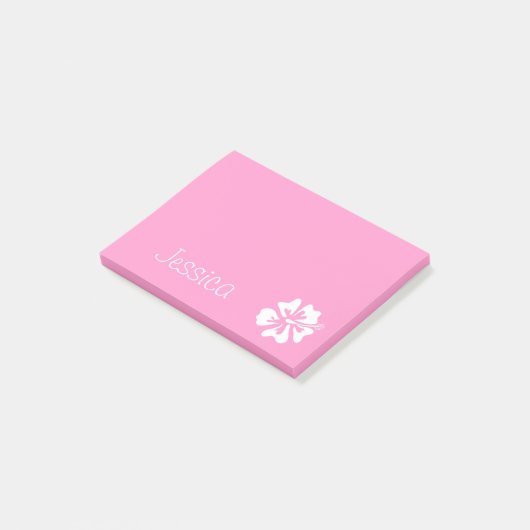 Gepersonaliseerde Post-it® notes | Roze hibiscusbl (Schuin)