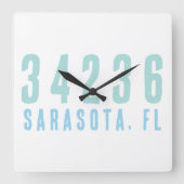 Gepersonaliseerde postcode, stad, staatskustblauwd vierkante klok (Voorkant)