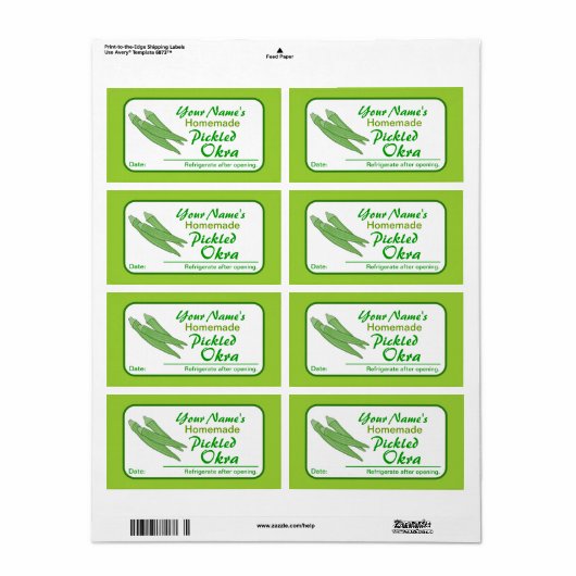 Gepersonaliseerde pot Stickers ingelegde okra groe (Full Sheet)