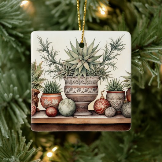 Gepersonaliseerde Potted Succulents Kerstmis Keramisch Ornament (Boom)