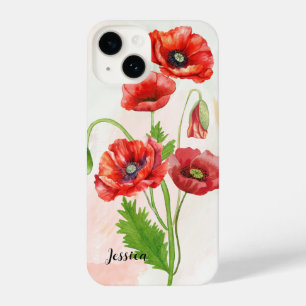 Gepersonaliseerde prachtige aquarel papavers Print iPhone 14 Hoesje