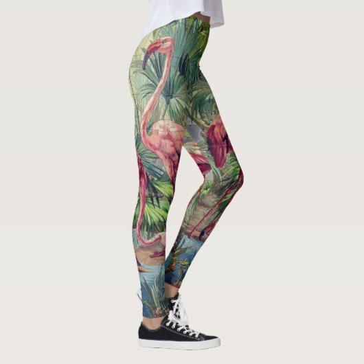 Gepersonaliseerde prachtige roze flamingo Mural Leggings (Rechts)